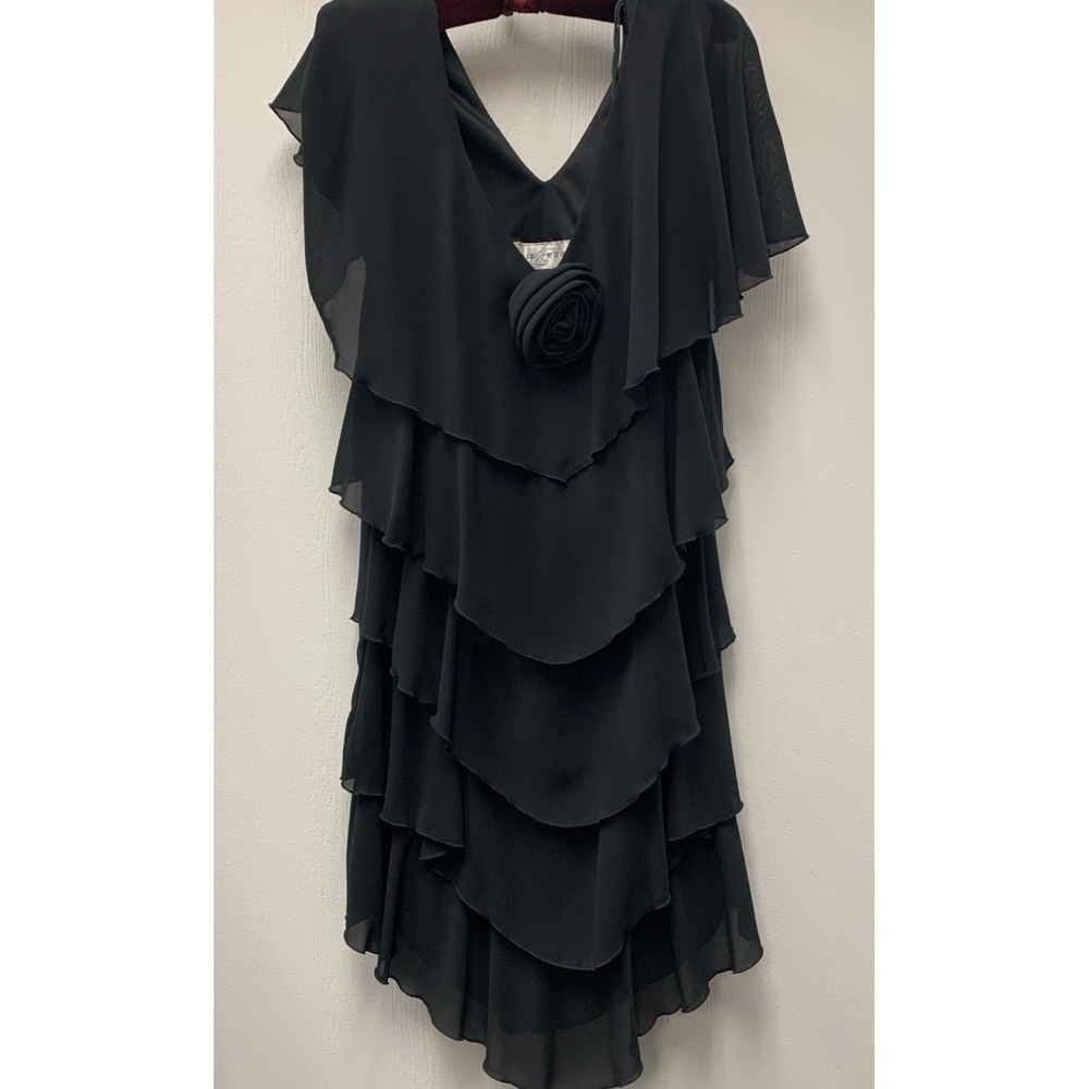 Lillie Rubin Black Ruffle Ruched Tiered Chiffon Cocktail Dress Witchy Vtg 80's
